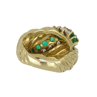 Vintage/Estate 18K Gold Emeralds Dome Ring with Diamonds