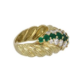 Vintage/Estate 18K Gold Emeralds Dome Ring with Diamonds