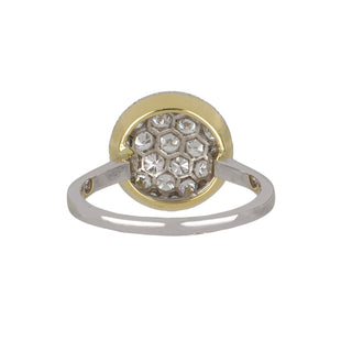 Estate 18K Gold Two-Tone Pavé Diamond Button Ring