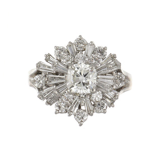 Estate Platinum 0.83ct Cushion-Cut Diamond Cluster Ballerina Ring