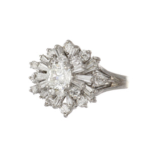 Estate Platinum 0.83ct Cushion-Cut Diamond Cluster Ballerina Ring