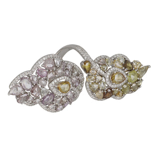 Estate 18K White Gold Fancy Yellow & Pink Diamond Openwork Bypass Ring