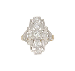 Art Deco Two-Tone Navette Diamond Ring