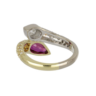 Vintage 18K Pear Shape Ruby & Diamond Toi et Moi Ring