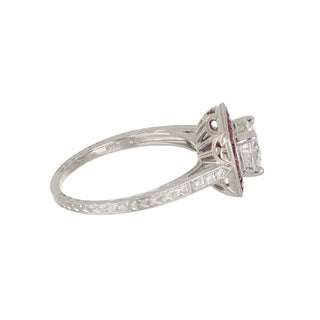 Tenenbaum Workshop Diamond & Ruby Halo Ring with Engraving