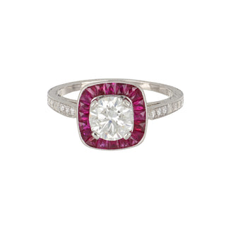 Tenenbaum Workshop Diamond & Ruby Halo Ring with Engraving