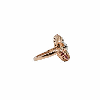 Retro 1940s 14K Rose Gold Diamond & Synthetic Ruby Bow Ring