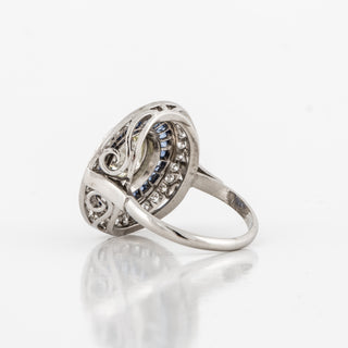 Estate Platinum Diamond & Calibre-Cut Sapphire Target Ring