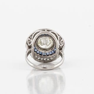 Estate Platinum Diamond & Calibre-Cut Sapphire Target Ring