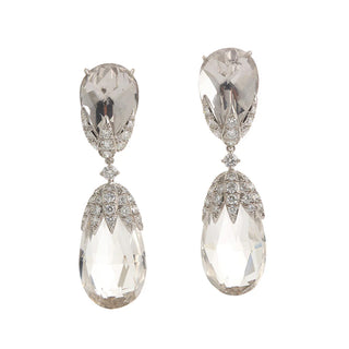 David Webb Platinum Rock Crystal & Diamond Alpine Drop Earrings
