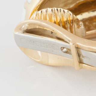 Estate David Webb 18K Gold White Enamel and Diamond Stripe Earrings