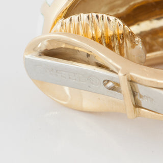 Estate David Webb 18K Gold White Enamel and Diamond Stripe Earrings
