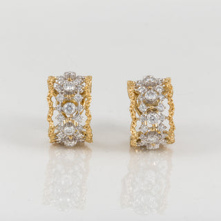 Vintage Buccellati Rombi Yellow Gold Diamond Openwork Hoop Earrings