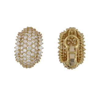 Vintage 18K Gold Diamond Dome Hoop Earrings