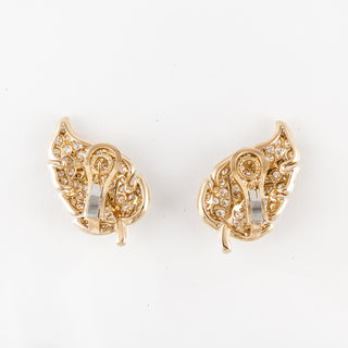 Vintage Italian 1980s Petochi 18K Gold Diamond Leaf Earrings