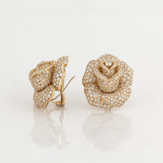 Estate Giovane 18K Gold Diamond Rose Clip Earrings