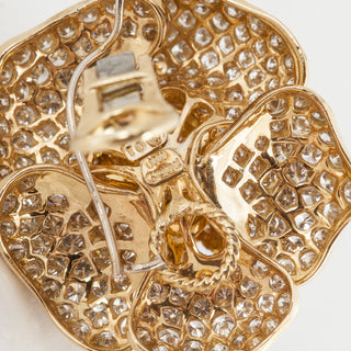 Estate Giovane 18K Gold Diamond Rose Clip Earrings