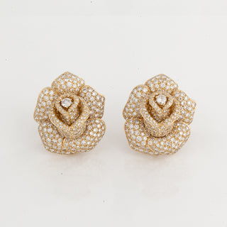 Estate Giovane 18K Gold Diamond Rose Clip Earrings