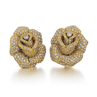 Estate Giovane 18K Gold Diamond Rose Clip Earrings