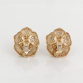 Estate Giovane 18K Gold Diamond Rose Clip Earrings