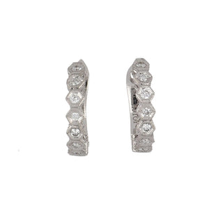 Tenenbaum 14K White Gold Diamond Hexagonal Huggie Earrings
