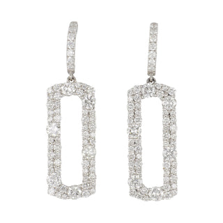 18K White Gold Diamond Rectangle Drop Earrings