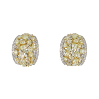 Estate 18K Two-Tone Gold Fancy Yellow & White Diamond Cobblestone Hoop Earrings