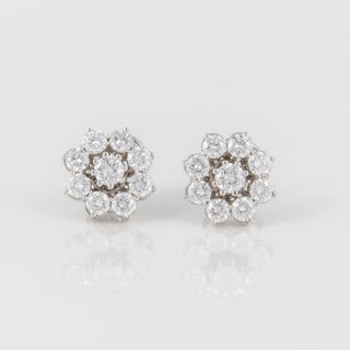 Mid-Century 18K White Gold Diamond Cluster Stud Earrings