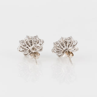 Mid-Century 18K White Gold Diamond Cluster Stud Earrings