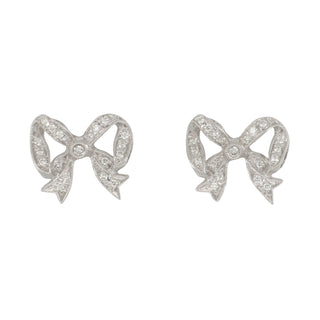 18K White Gold Diamond Bow Stud Earrings