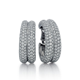 Estate 18K White Gold Pave Diamond Double Hoop Earrings