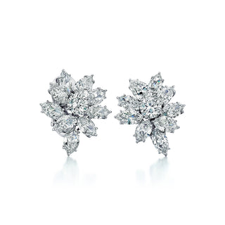 Vintage 1980s Platinum Fancy-Cut Diamond Cluster Clip Earrings