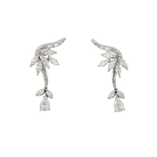 Mid-Century Platinum Diamond Spray Drop Earrings