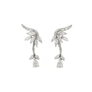Mid-Century Platinum Diamond Spray Drop Earrings
