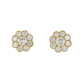 18K Gold Diamond Cluster Stud Earrings