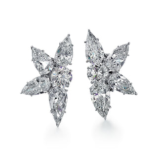 Important Estate Cartier Platinum Diamond Cluster Clip Earrings