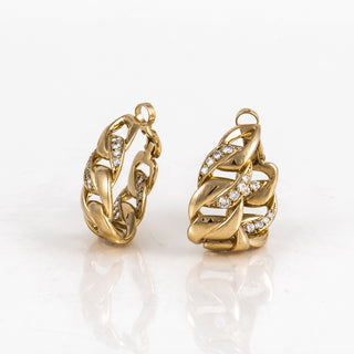 Estate Cartier 18K Gold Diamond Hoop Earrings