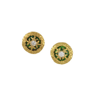 Art Nouveau Diamond Guilloche Enamel Stud Earrings