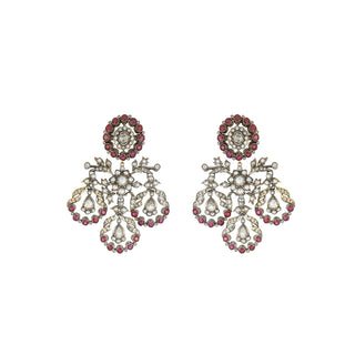Estate Fred Leighton Sterling Silver and 18K Gold Ruby and Diamond Girandole Earrings