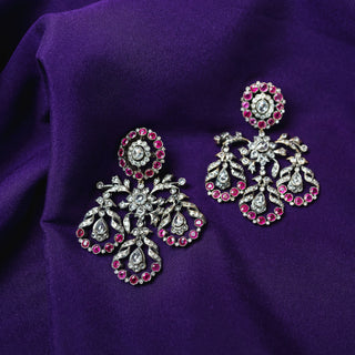 Estate Fred Leighton Sterling Silver and 18K Gold Ruby and Diamond Girandole Earrings