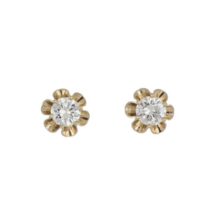 Victorian Revival 14K Gold Diamonds Stud Earrings