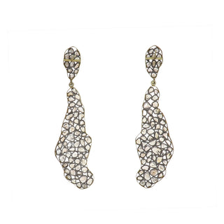 Estate Silver & Gold Rose-Cut Diamond Drop Earrings