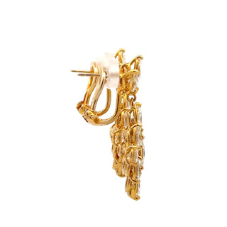 Vintage 1980s 18K Gold Diamond Trefoil Top Drop Earrings