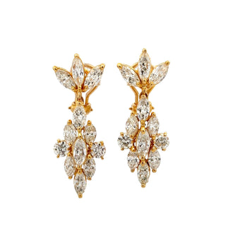 Vintage 1980s 18K Gold Diamond Trefoil Top Drop Earrings