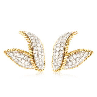 Vintage 1970s 18K Gold & Platinum Diamond Floral Earrings