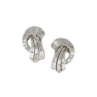 Mid-Century Baguette Diamond Articulated Spray Earrings