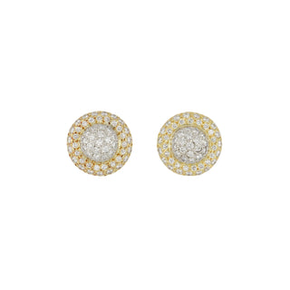 Vintage 1980s 18K Yellow and White Gold Diamond Button Earrings