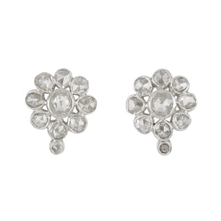 Retro 18K White Gold and Platinum Diamond Cluster Clip Earrings