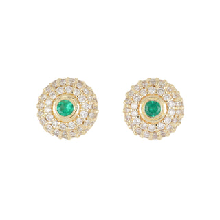 Estate 14K Gold Diamond and Emerald Button Earrings