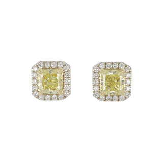 Tenenbaum Workshop Fancy Yellow Radiant Diamond Halo Stud Earrings